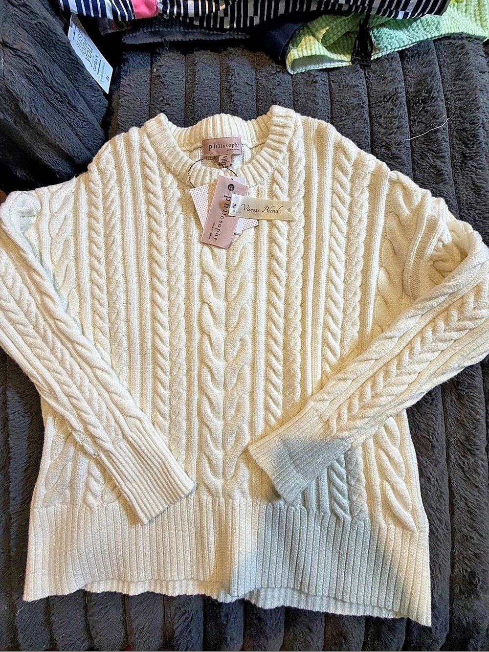 Philosophy Cable Knit Crewneck in Cream NWT